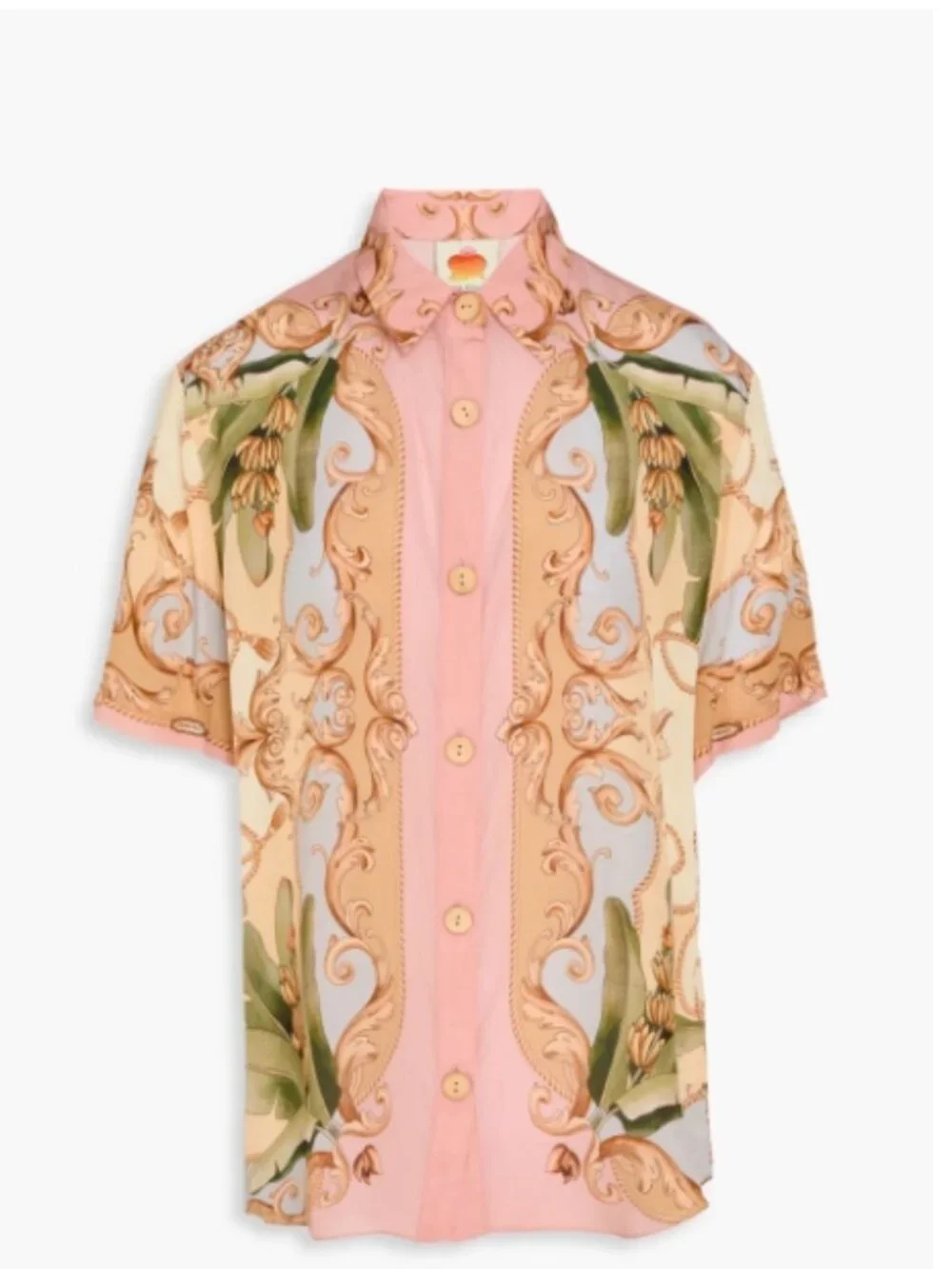 Farm Rio Banana Royalty Blouse/Shirt/Top Blush Pink Rose Gold Size Small NWOT